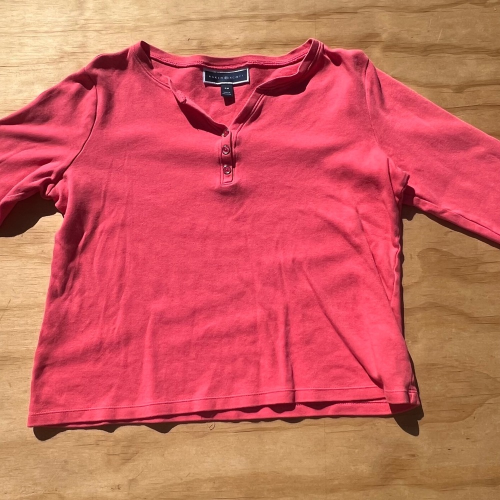 Karen Scott Womens Petite Medium Coral Pink 3/4 Sleeve Henley Top Knit Shirt PM